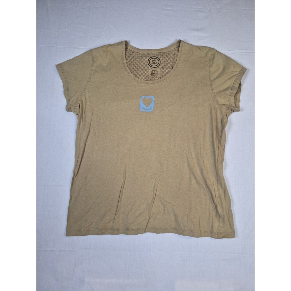 Life is Good T-Shirt Womens Size XL Brown Heart Relaxed Fit Tee Top